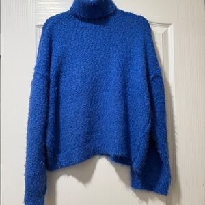 Topshop Vibrant Blue Fuzzy Turtleneck Sweater